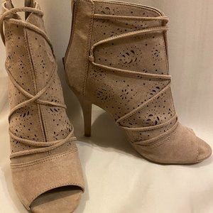 Lauren Conrad Tan Suede Booties, lace-up, cut out design- never worn!